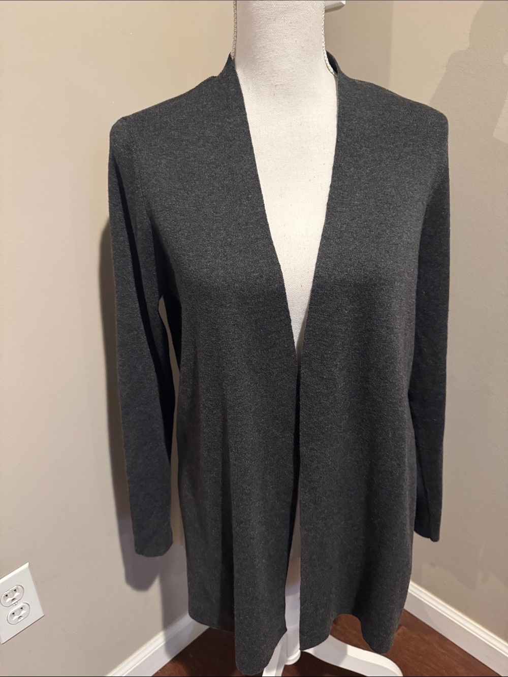 J Jill open cardigan long sleeve charcoal wool blend sweater size M